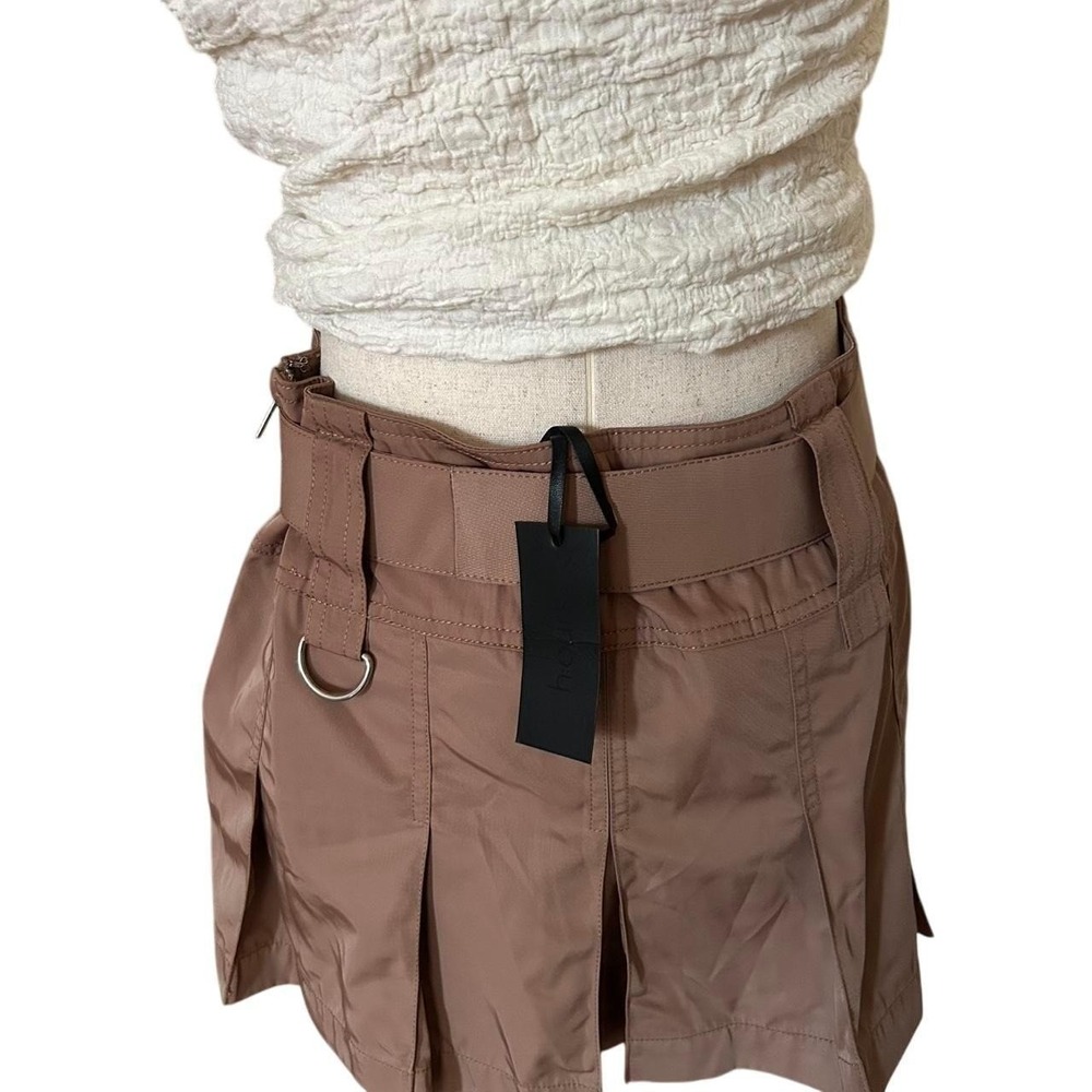 h:ours Pleated Cargo Mini Skirt Tan Brown Belted Y2K Utility Style Size S - Picture 3 of 4